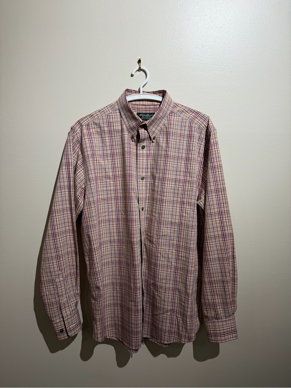 Eddie Bauer Relaxed Fit Button Down Red Orange‎ Medium 100% Cotton